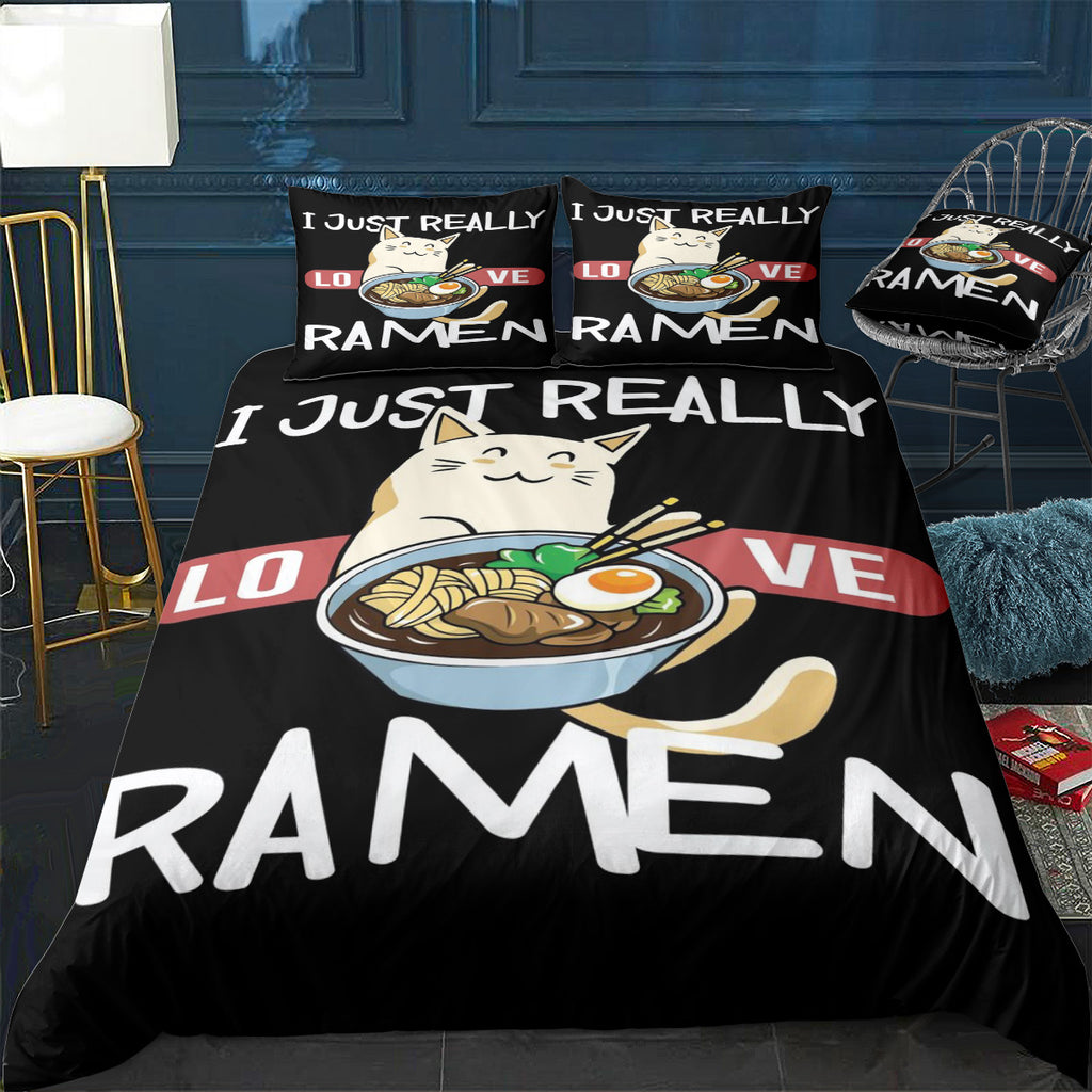 I Really Love Ramen Kawaii Bedding Set (Duvet Cover & Pillow Shams)