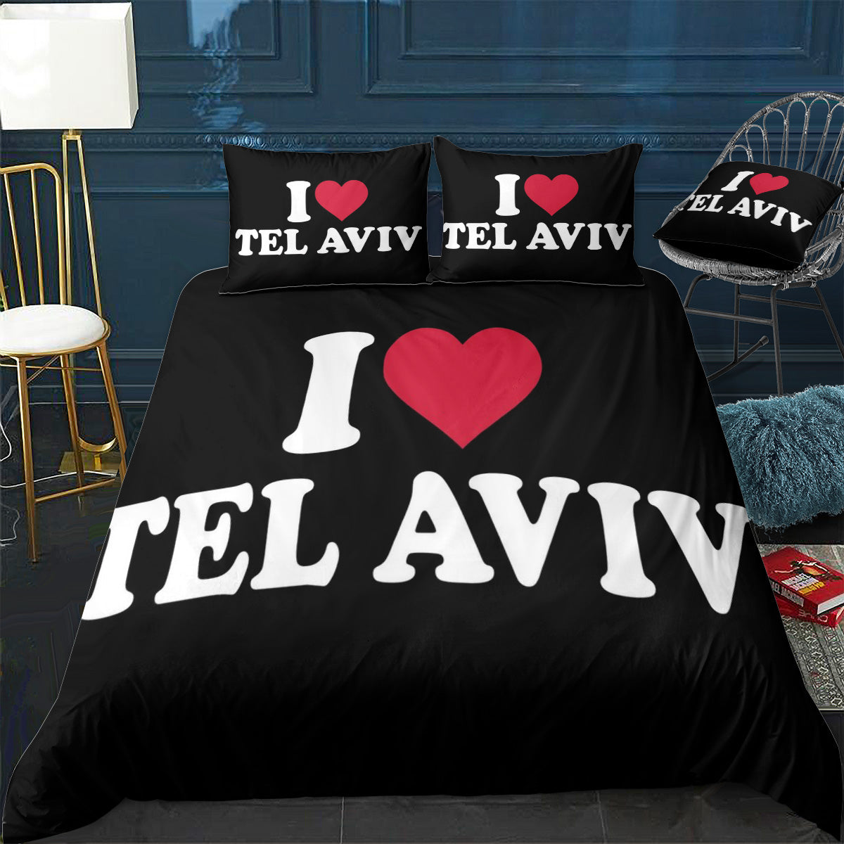 I love Tel Aviv Bedding Set (Duvet Cover & Pillow Shams)