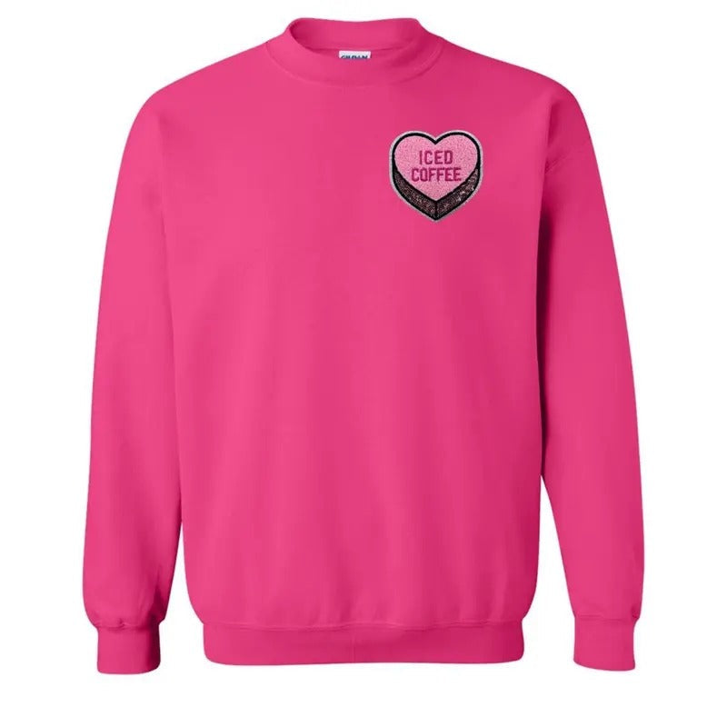 'Iced Coffee Candy Heart' Letter Patch T-Shirts