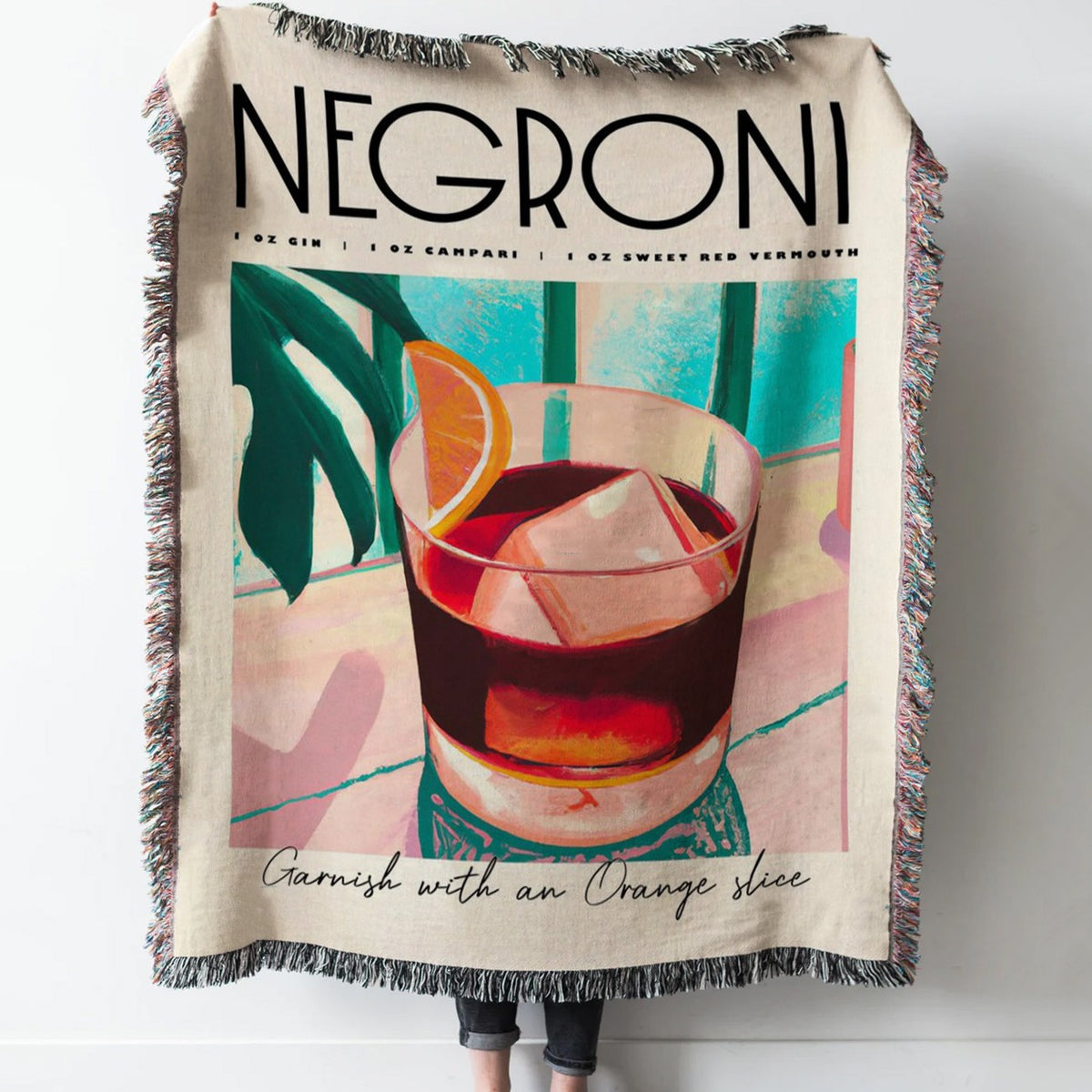 Iconic Negroni Cocktail Woven Tapestry Throw Blanket with Fringe
