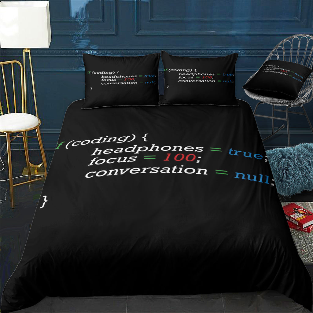 If Coding Headphones Focus Bedding Set (Duvet Cover & Pillow Shams)