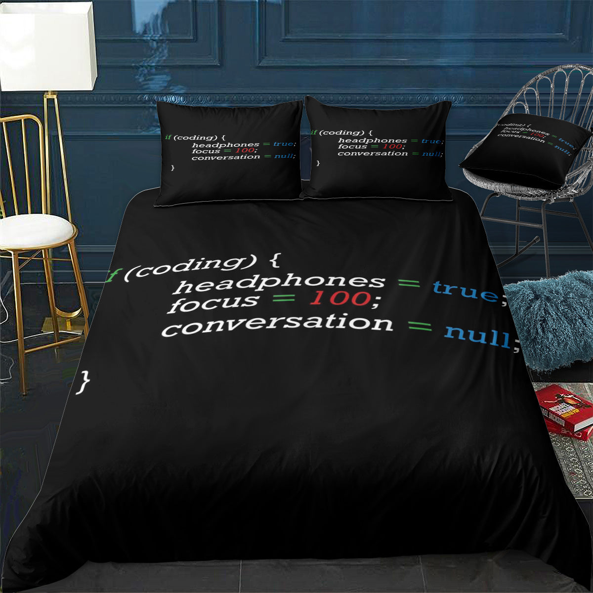If Coding Headphones Focus Bedding Set (Duvet Cover & Pillow Shams)