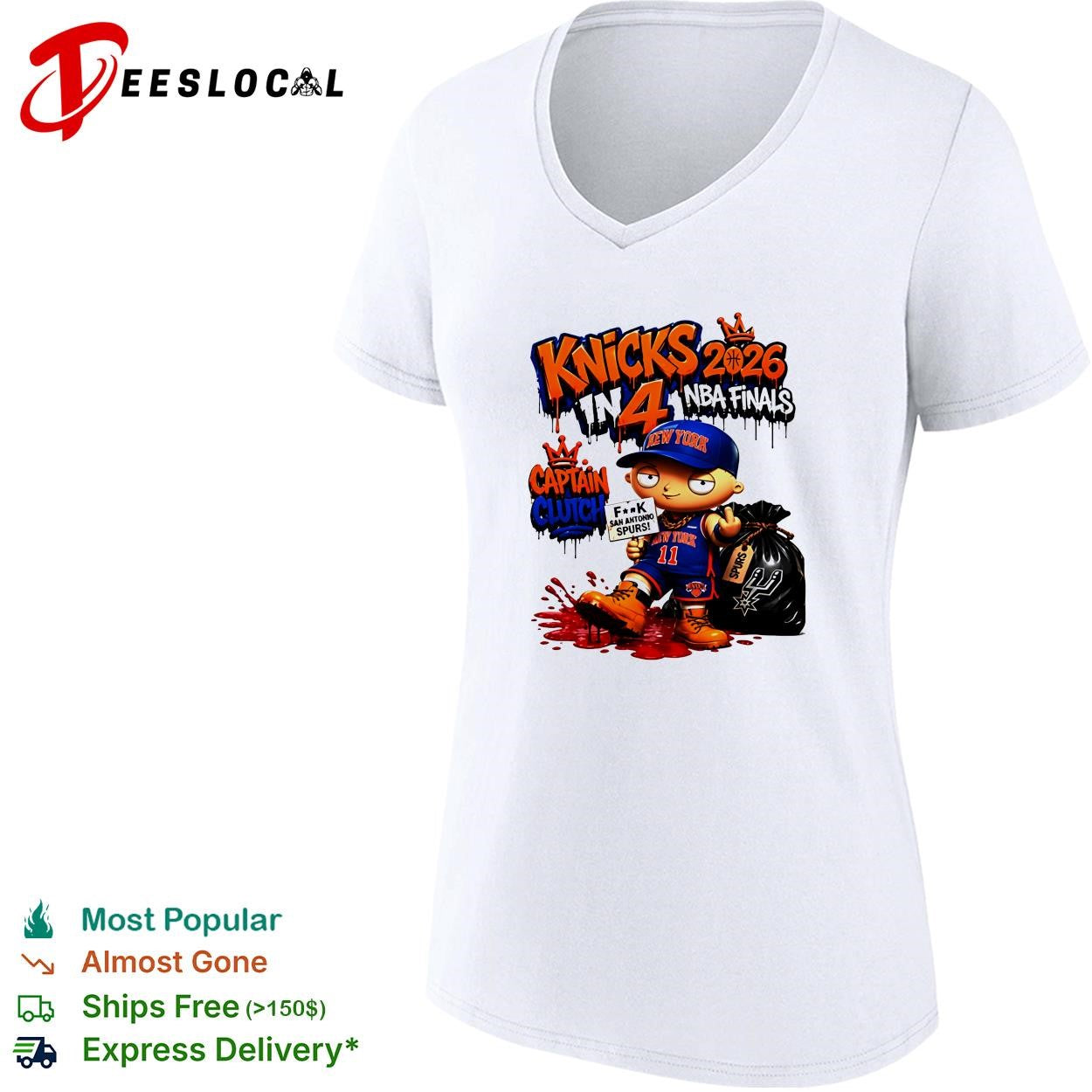 In 4 Captain Clutch Jalen Brunson Stewie Griffin Middle Finger Anti San Antonio Spurs Finals 2026 shirt