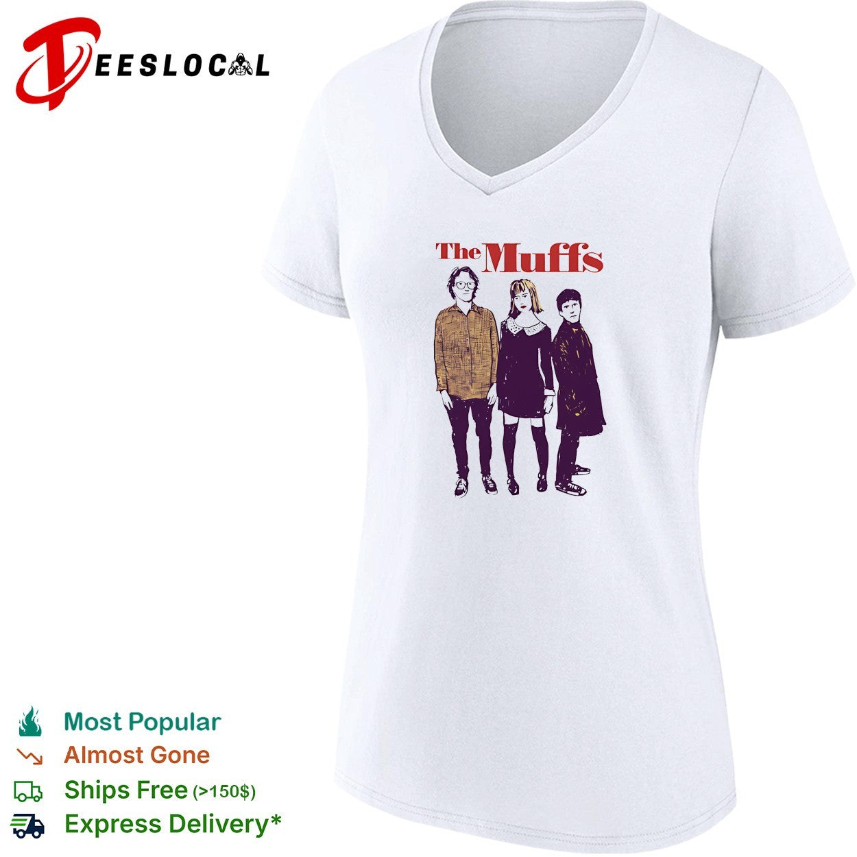Indie rock trio illustrated character portrait vintage concert shirt