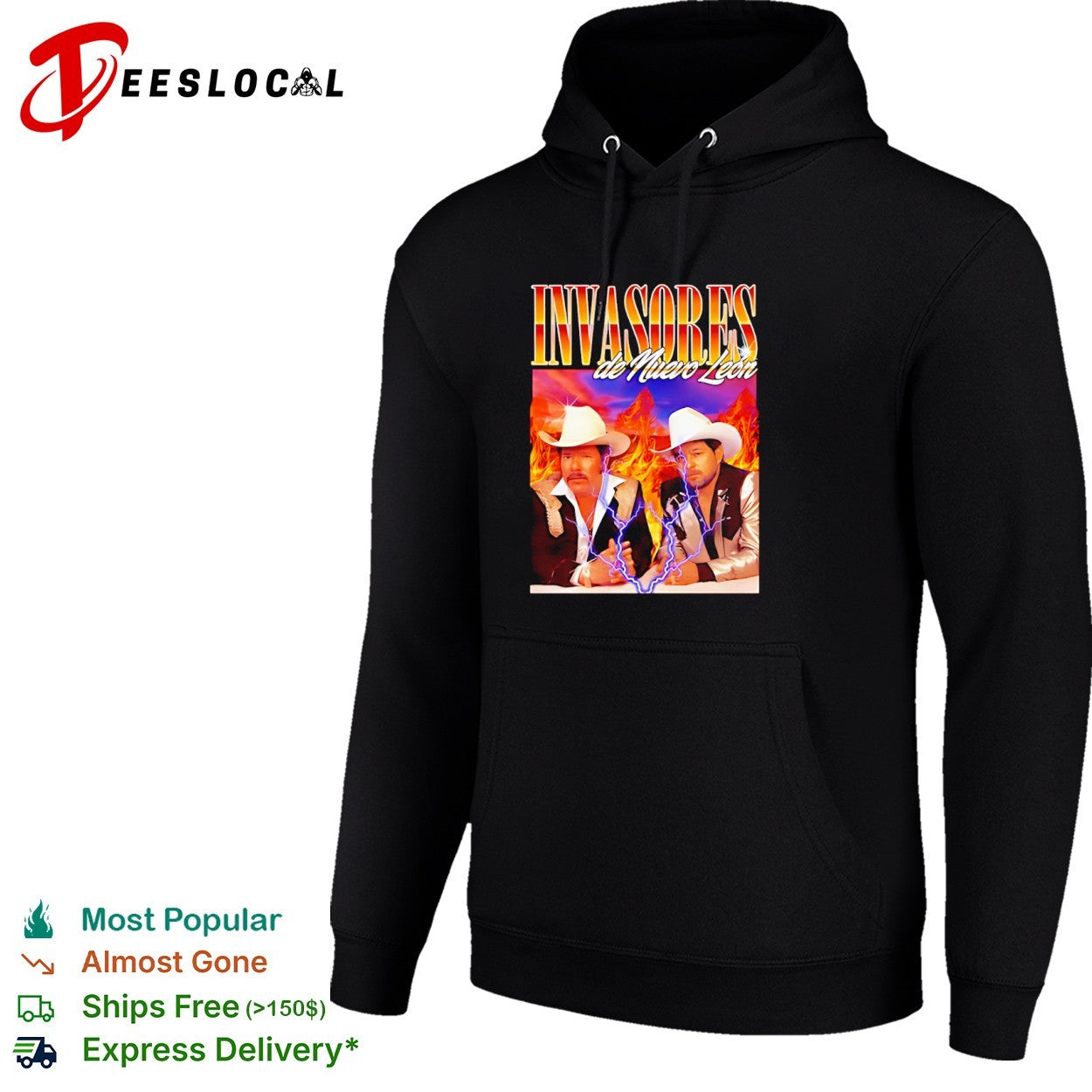 Invasores de Nuevo Leon Band Music Tribute Lightning Fire Shirt