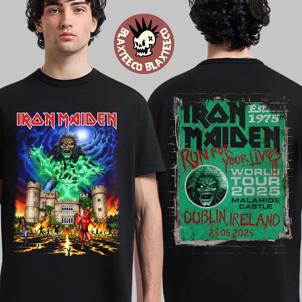 Iron Maiden Run For Your Lives World Tour 2025 Dublin Ireland Exclusive Tee At Malahide Castle On June 25 2025 Eddie Take Over The Castle T-Shirt