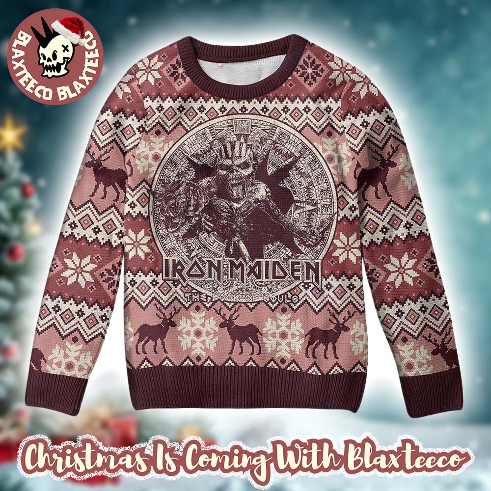 Iron Maiden The Book Of Souls Mayan Eddie Reindeer Snowflakes Pattern Xmas Gift For Fans Ugly Christmas Sweater