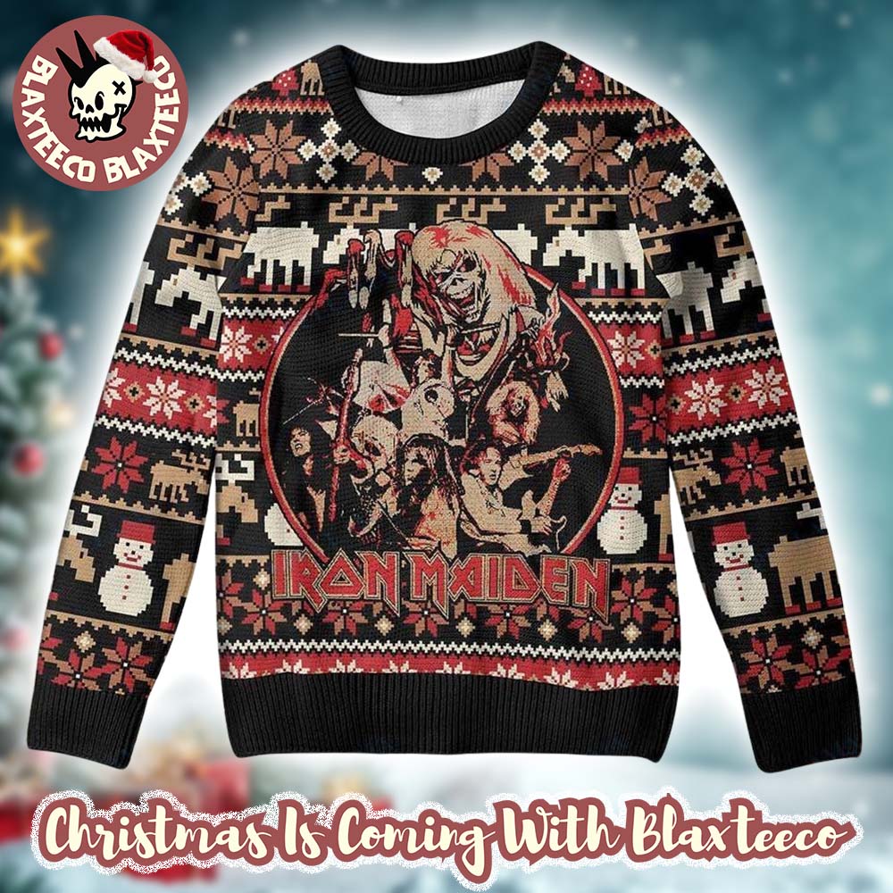 Iron Maiden The Number Of The Beast With Band Member Photo Ugly Christmas Sweater
