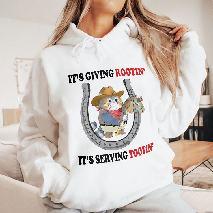 Cowboy Cat It’s Giving Rootin’ It’s Serving Tootin’ T Shirt