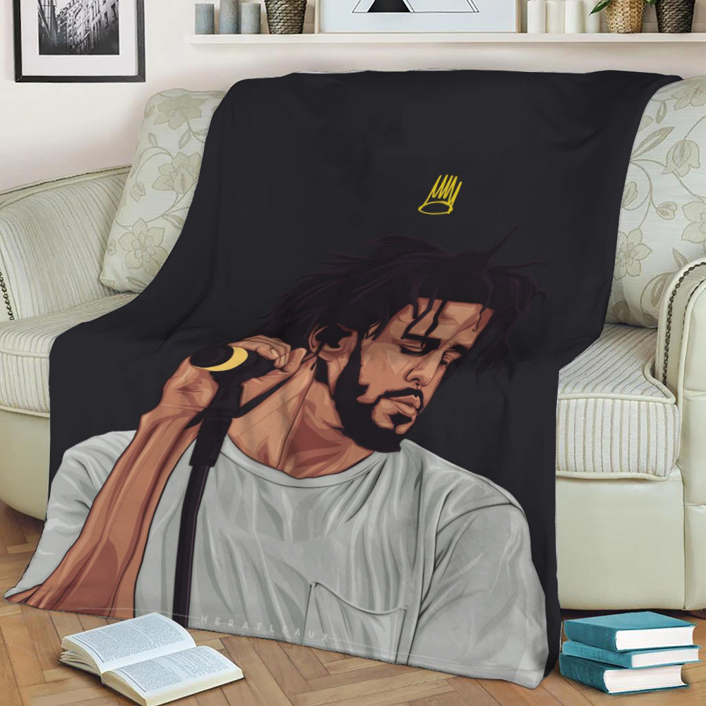 J Cole Vector Art Fleece Throw Blanket