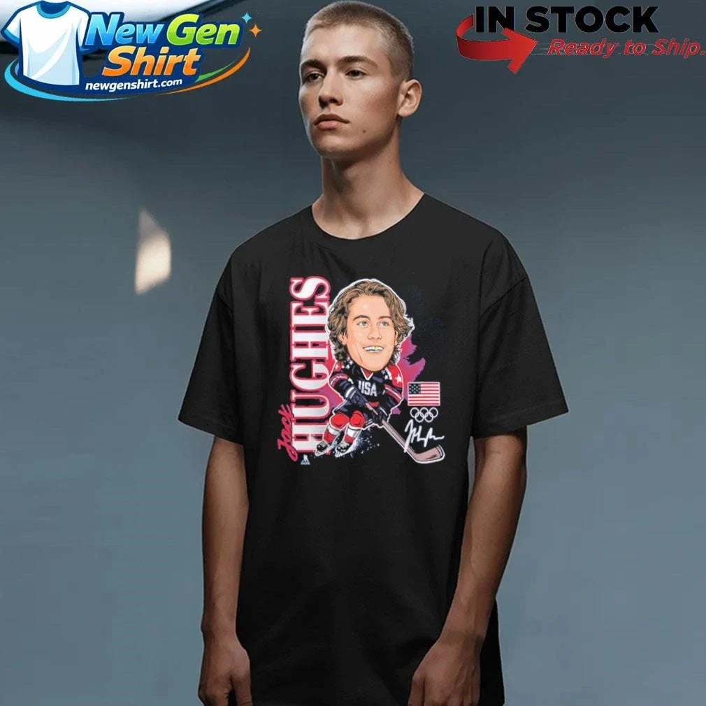 Jack Hughes USA Hockey Gold Medal Caricature Shirt