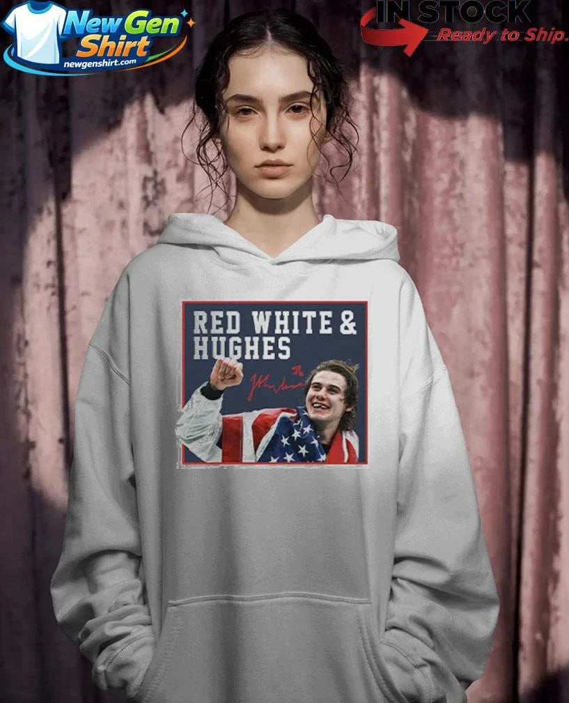 Jack Hughes USA Hockey Golden Goal 2026 Red White &amp; Hughes Hockey Shirt