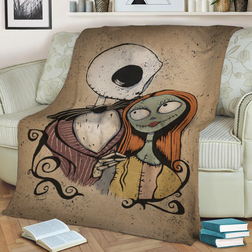 Jack and Sally Fleece Throw Blanket