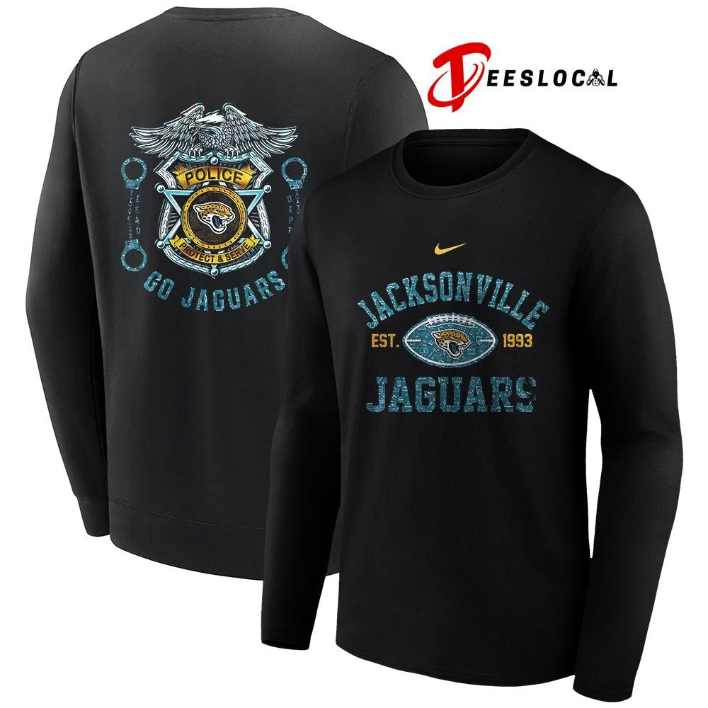 Jacksonville Jaguars law enforcement tribute protect and serve logo shirt
