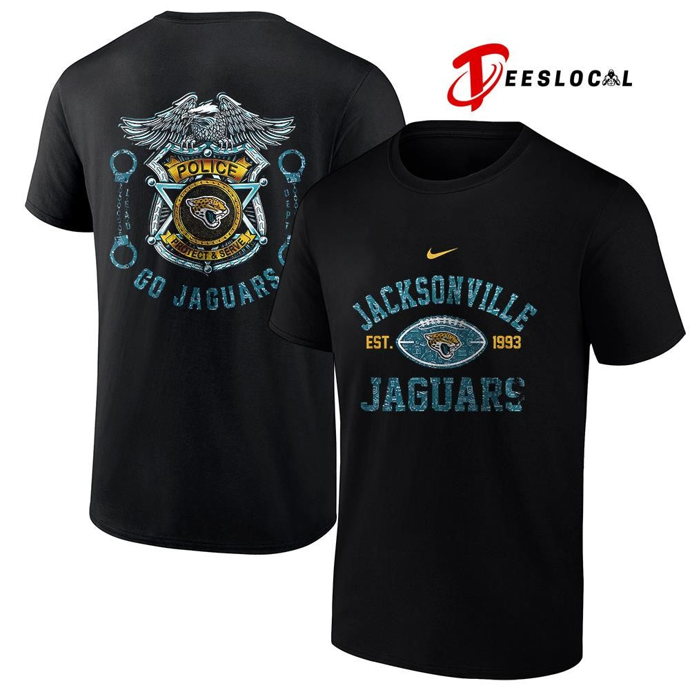 Jacksonville Jaguars law enforcement tribute protect and serve logo shirt