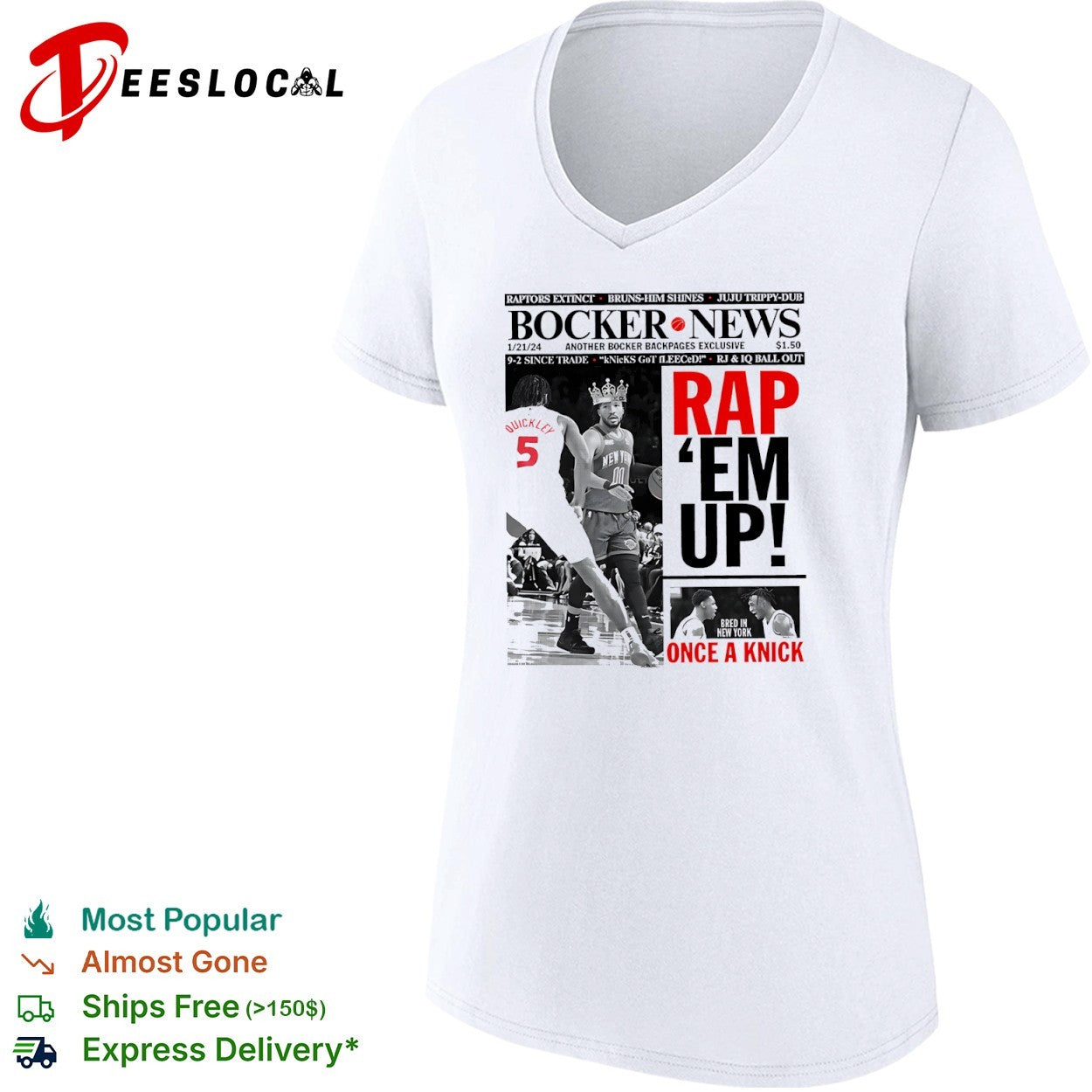 Jalen Brunson Immanuel Quickley New York Knicks NBA Bocker News Rap Em Up shirt