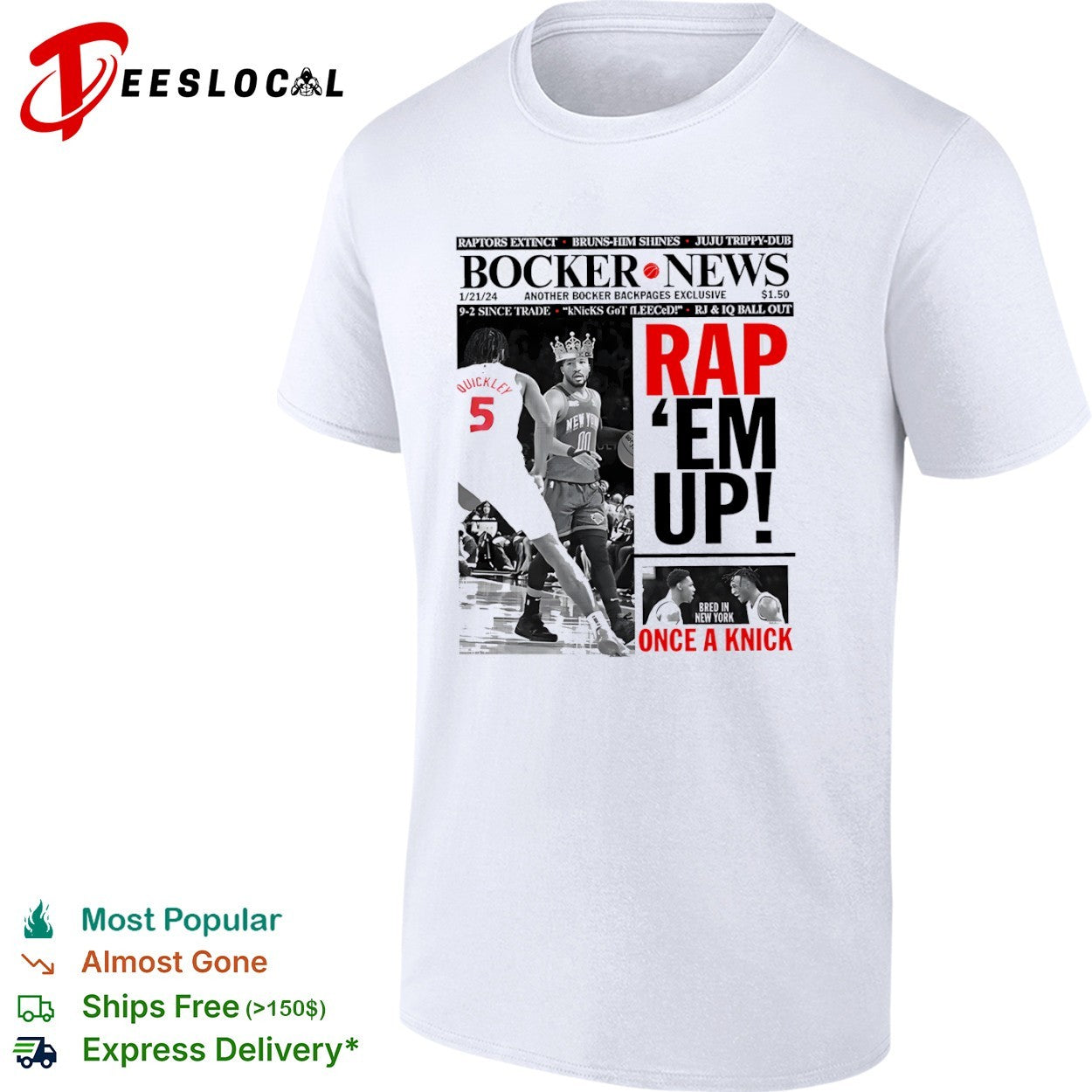 Jalen Brunson Immanuel Quickley New York Knicks NBA Bocker News Rap Em Up shirt