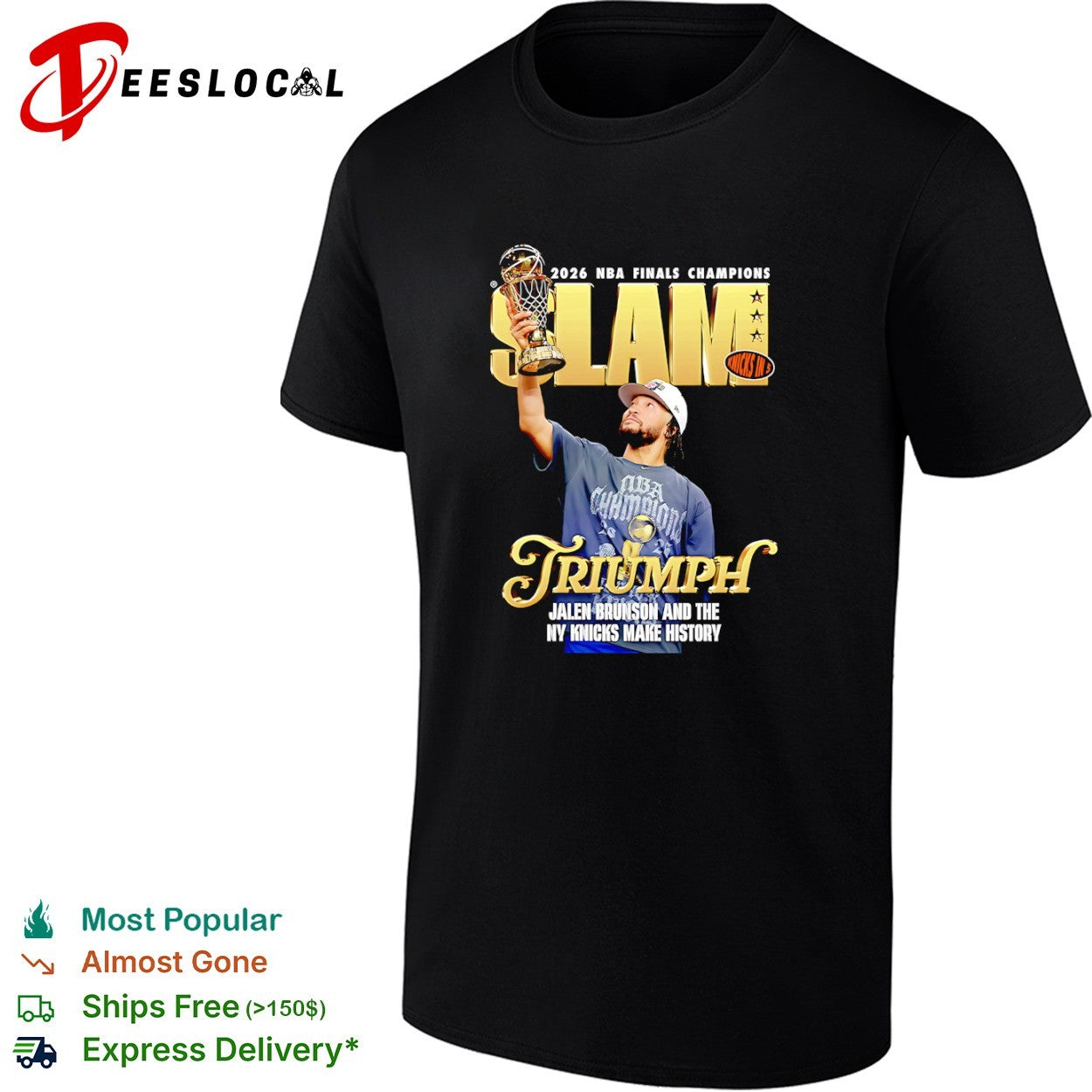 Jalen Brunson NY Knicks triumph trophy 2026 NBA Finals champions slam in 5 and the make history shirt