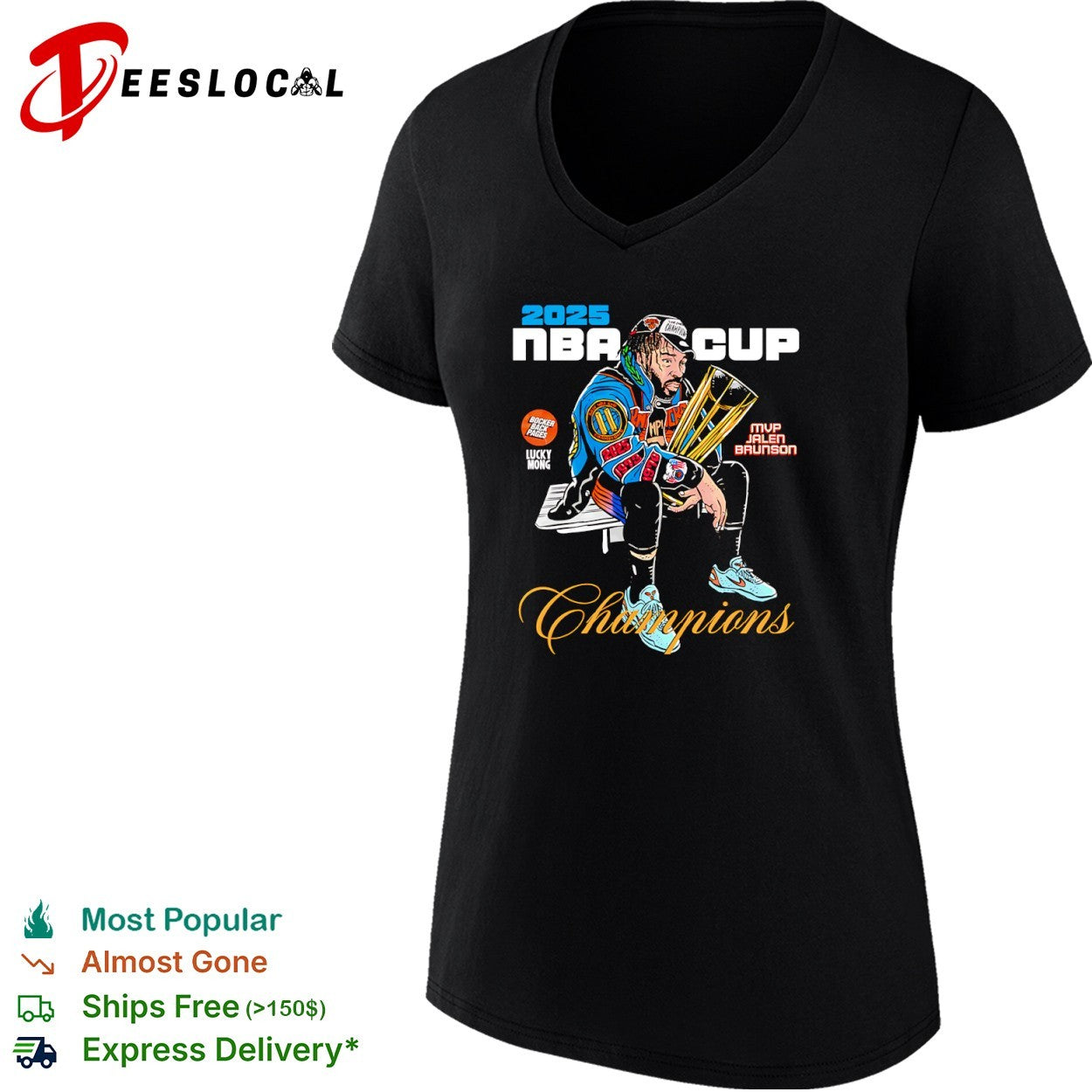 Jalen Brunson New York Knicks 2025 NBA Cup Champions Bocker Back Pages Lucky Mong shirt