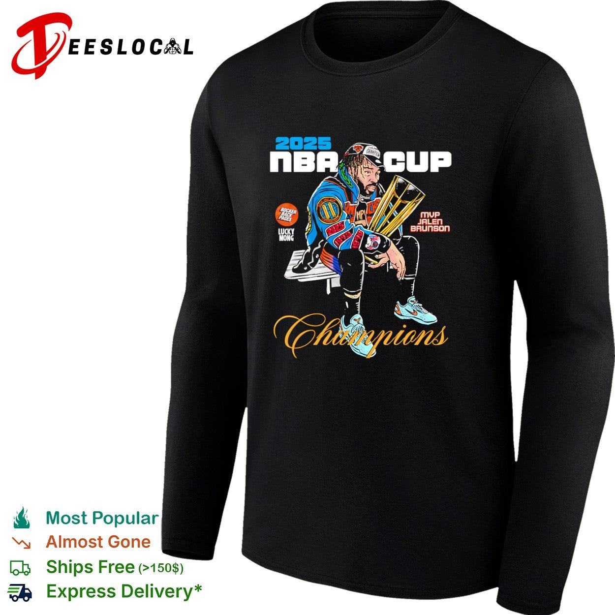 Jalen Brunson New York Knicks 2025 NBA Cup Champions Bocker Back Pages Lucky Mong shirt