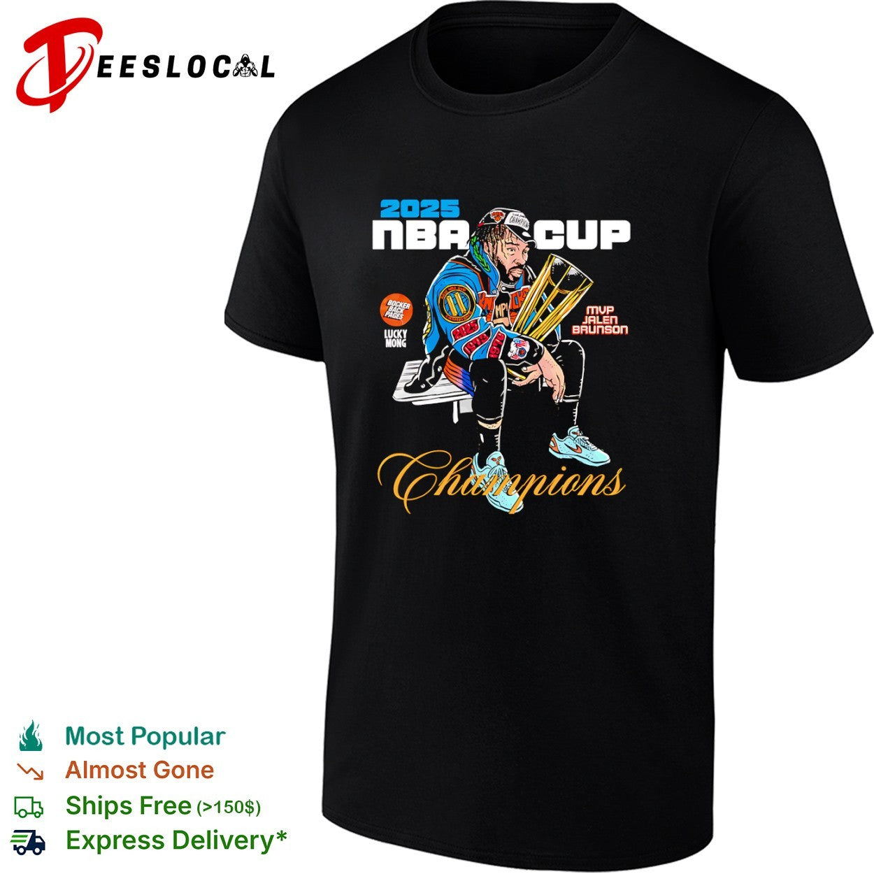 Jalen Brunson New York Knicks 2025 NBA Cup Champions Bocker Back Pages Lucky Mong shirt