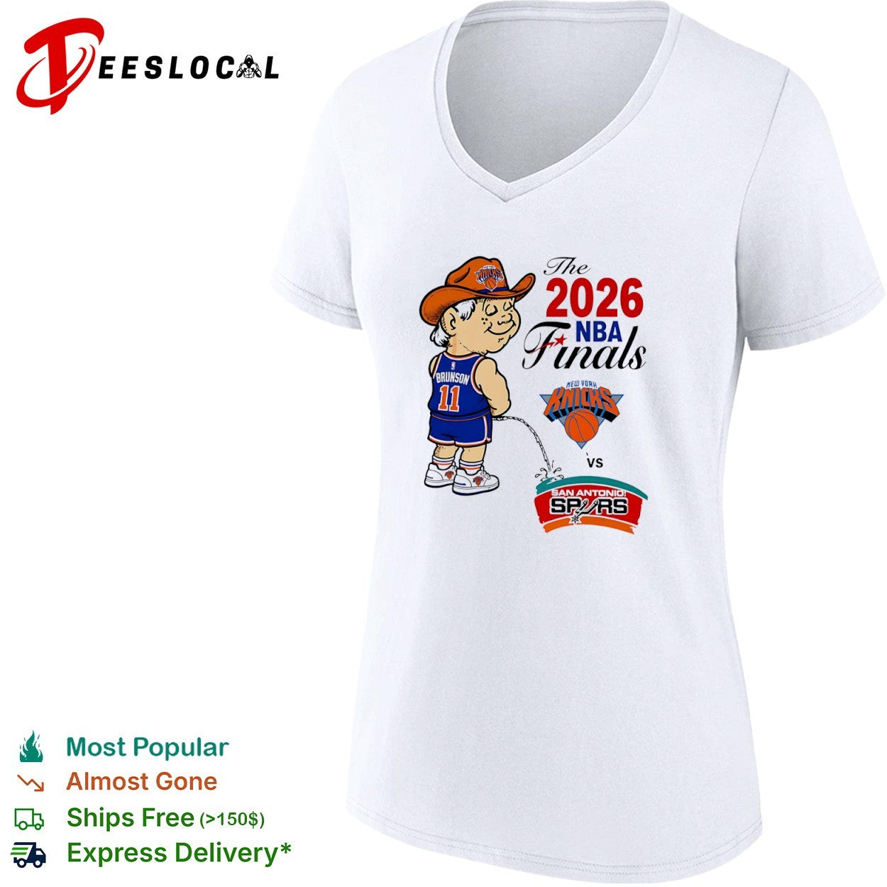 Jalen Brunson New York Knicks 2026 NBA pee on San Antonio Spurs logo shirt