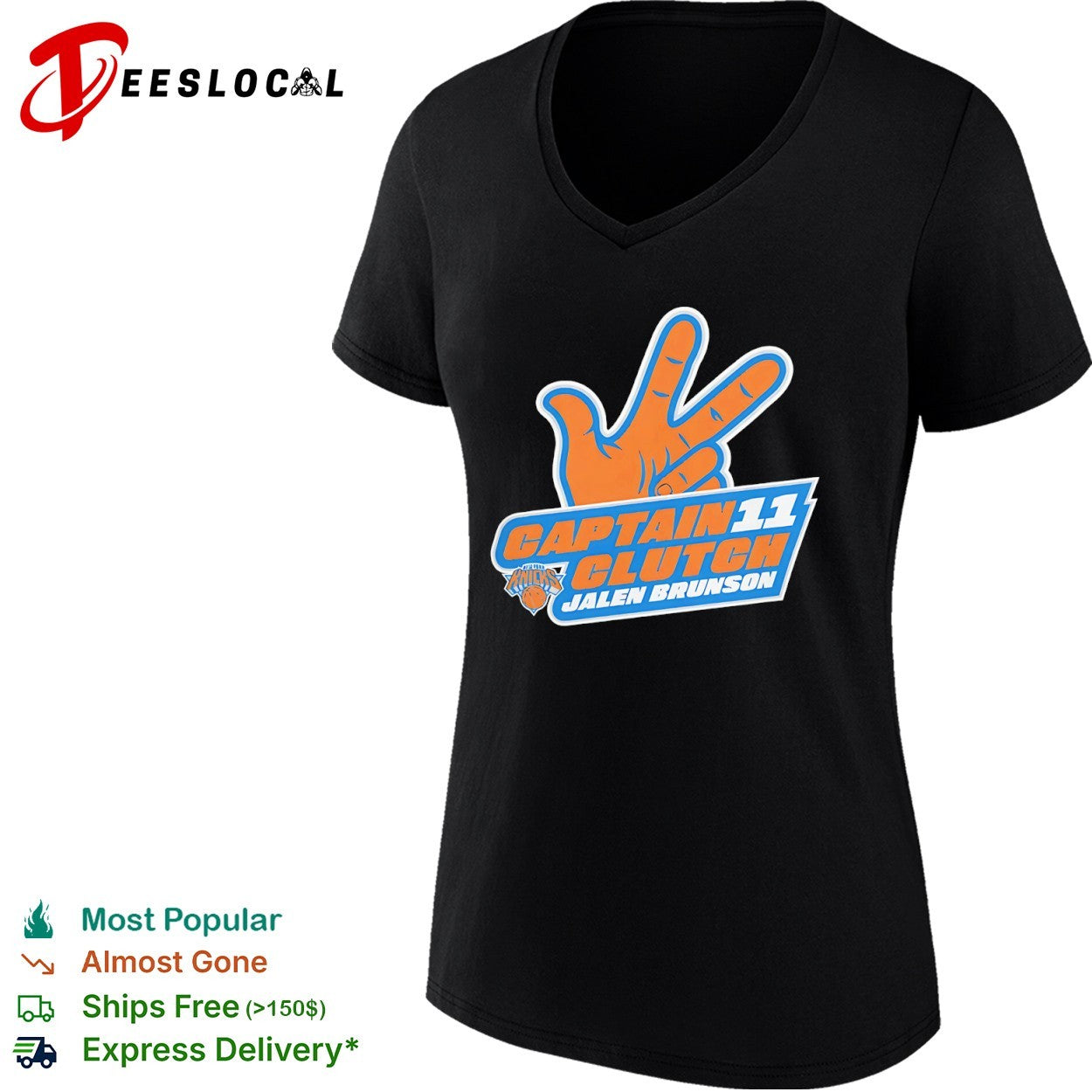 Jalen Brunson New York Knicks NBA Captain 11 Clutch three pointer finger shirt