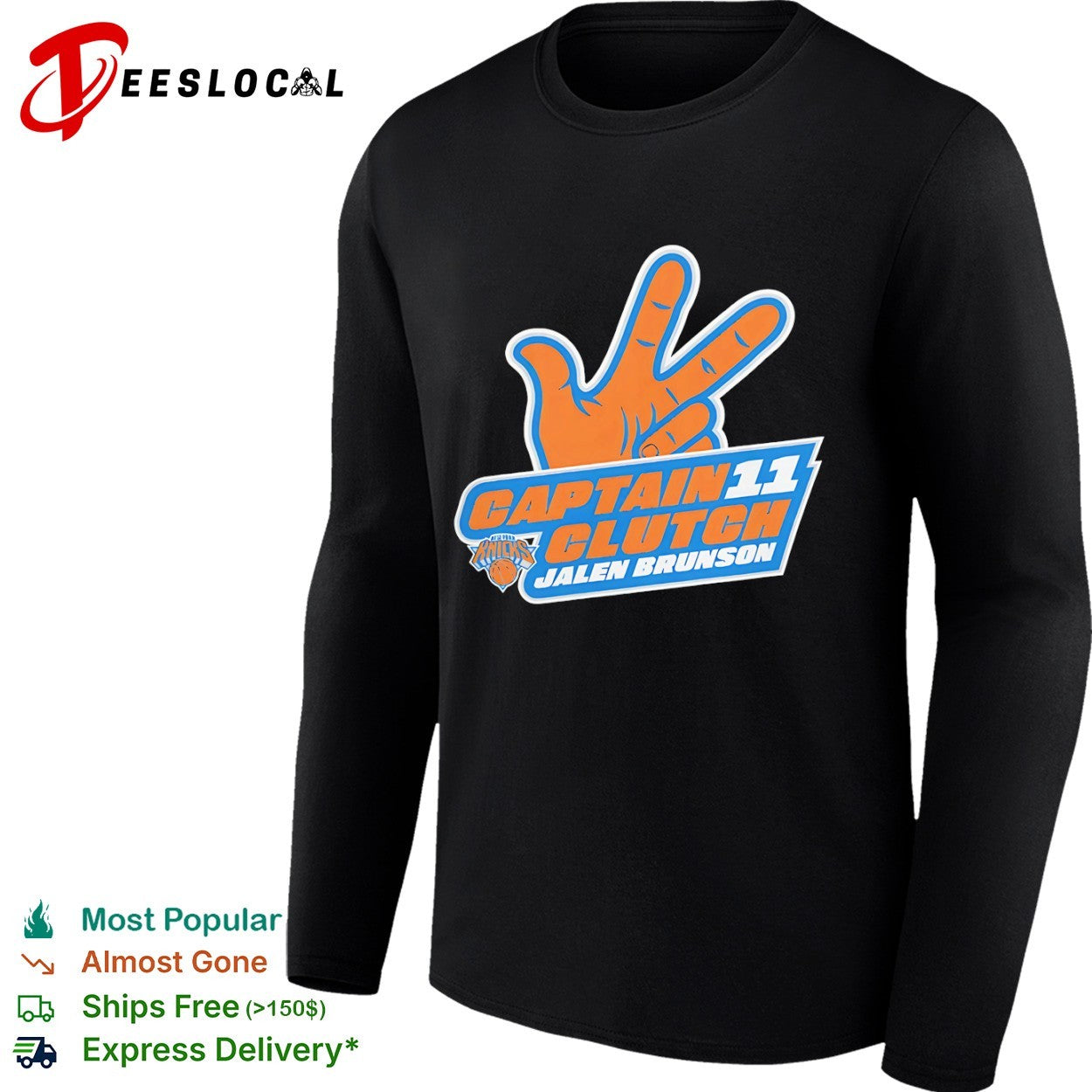 Jalen Brunson New York Knicks NBA Captain 11 Clutch three pointer finger shirt