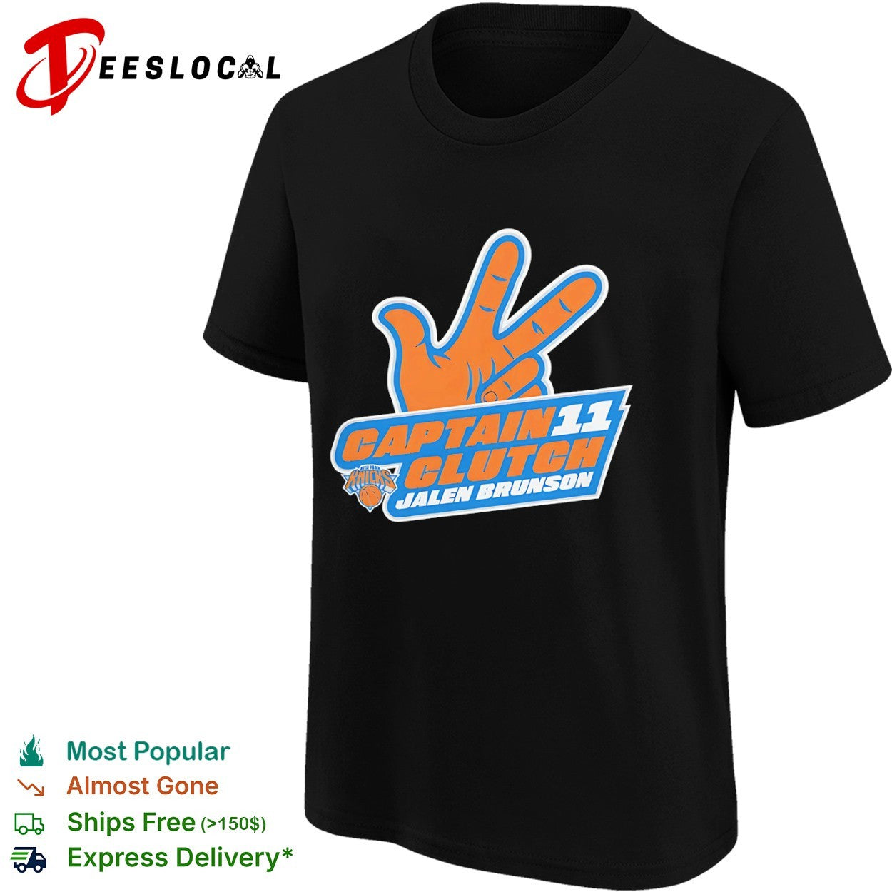 Jalen Brunson New York Knicks NBA Captain 11 Clutch three pointer finger shirt