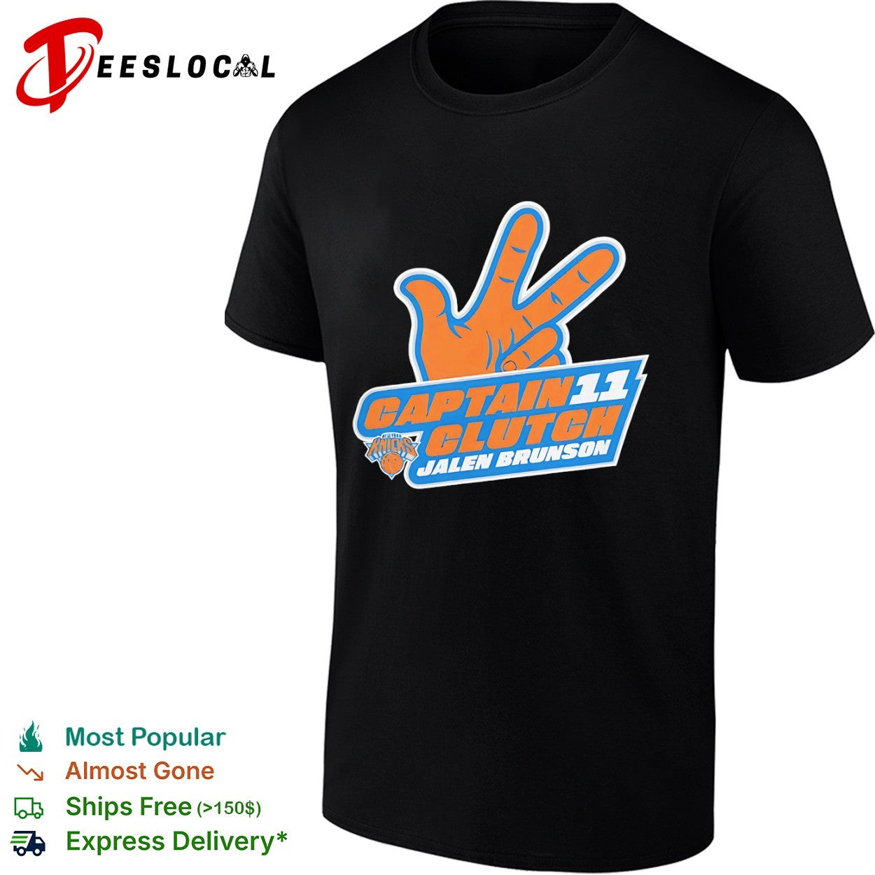 Jalen Brunson New York Knicks NBA Captain 11 Clutch three pointer finger shirt