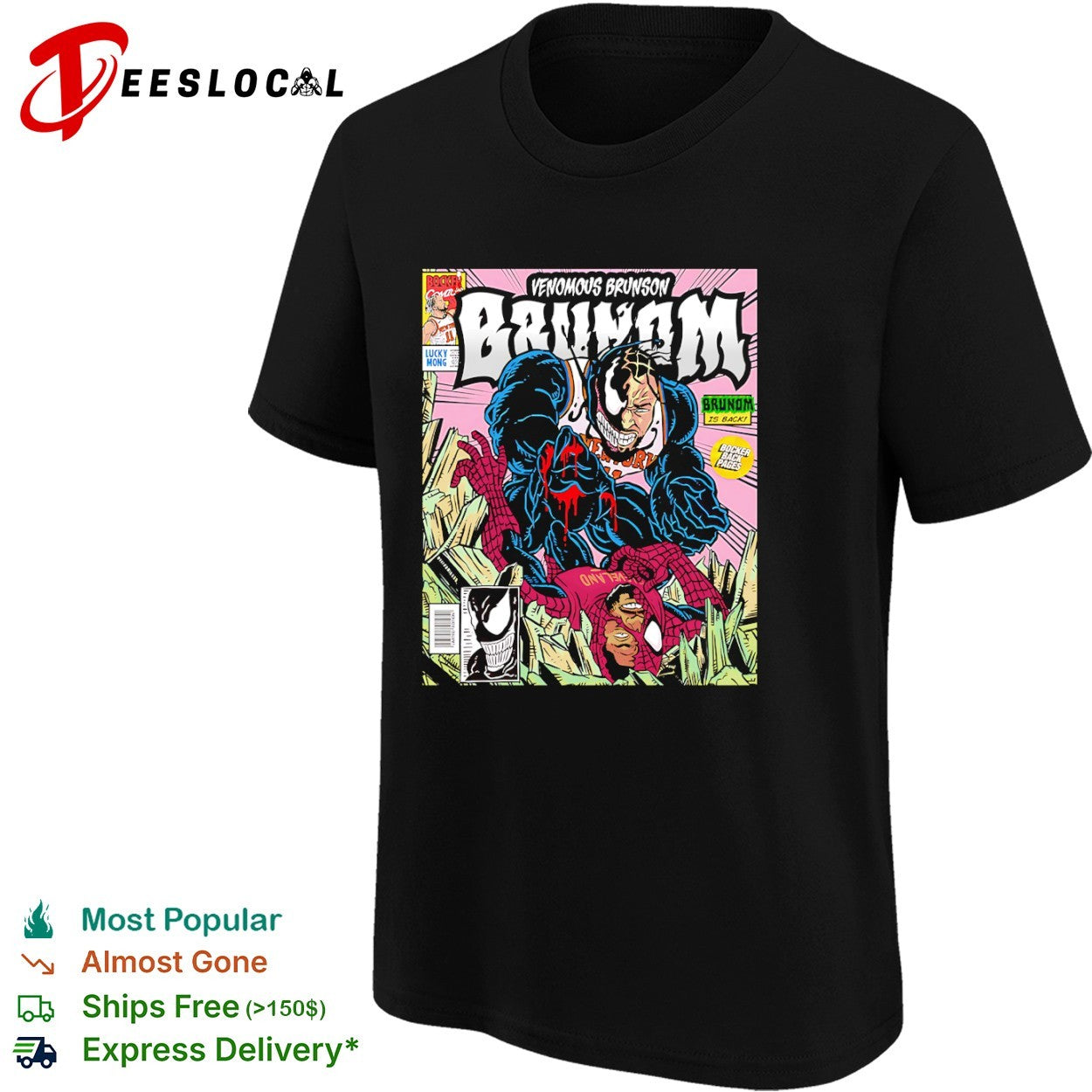 Jalen Brunson New York Knicks Venom Marvel Parody Brunom is back Bocker Comics shirt