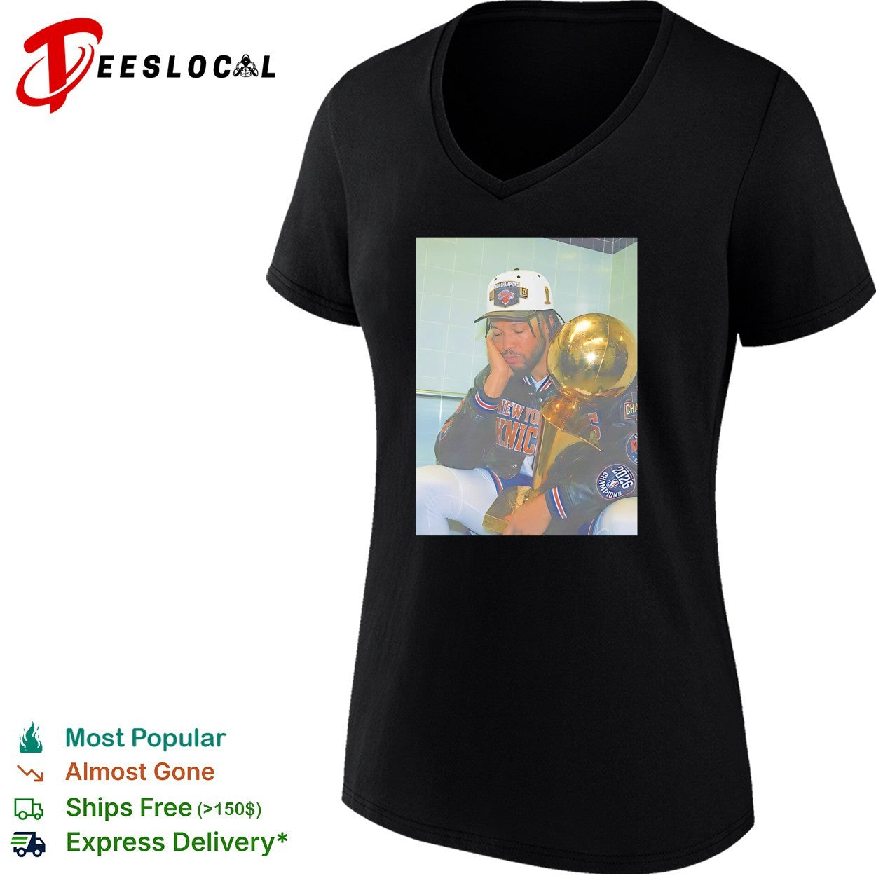 Jalen Brunson New York Knicks championship hat trophy locker room celebration photo shirt