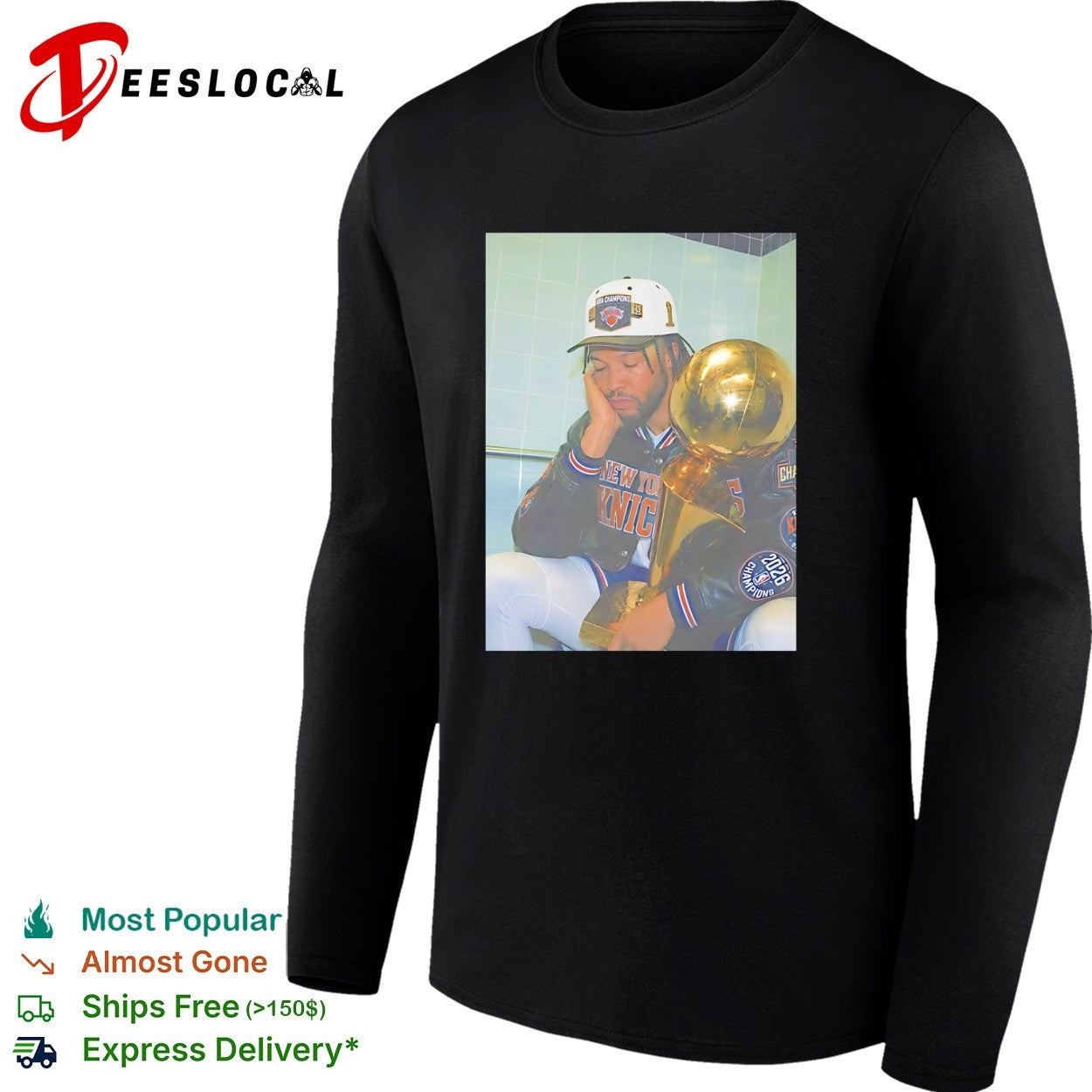 Jalen Brunson New York Knicks championship hat trophy locker room celebration photo shirt