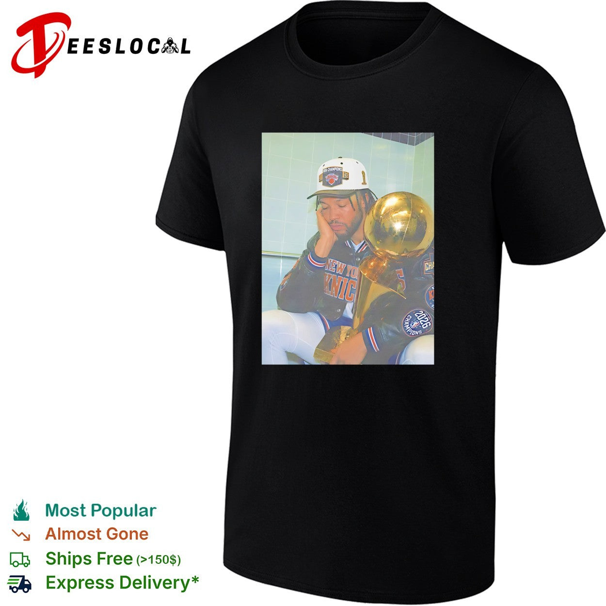 Jalen Brunson New York Knicks championship hat trophy locker room celebration photo shirt