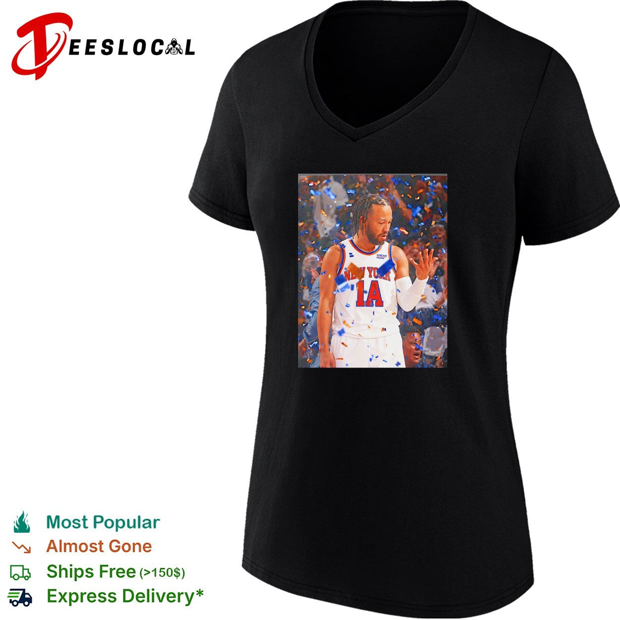 Jalen Brunson New York Knicks confetti championship celebration action photo shirt