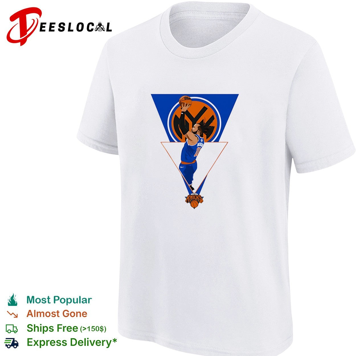 Jalen Brunson New York Knicks jump shot triangle logo art white shirt