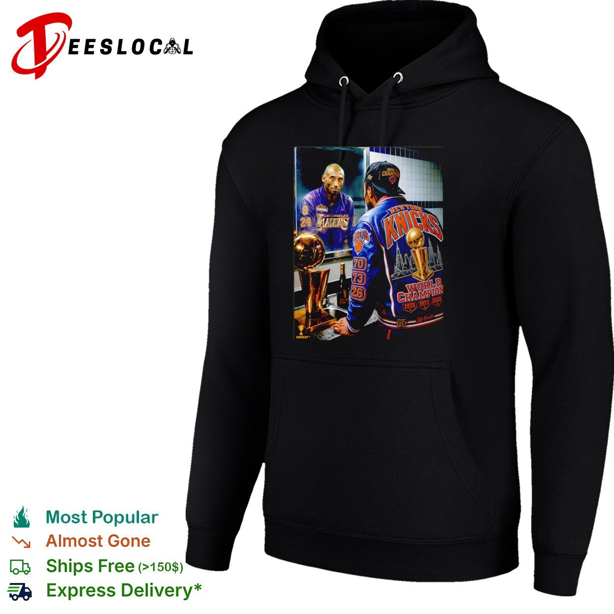 Jalen Brunson and Kobe Bryant in mirror New York Knicks NBA 2026 World Champion Jeff Hamilton shirt