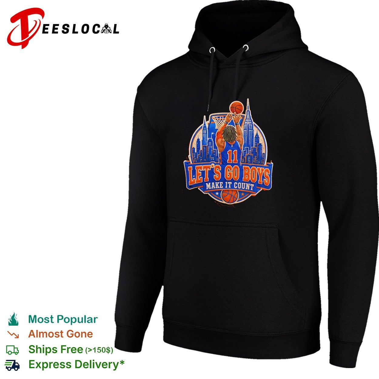 Jalen NYK Let’s go boys make it count basketball player dunking skyline badge shirt
