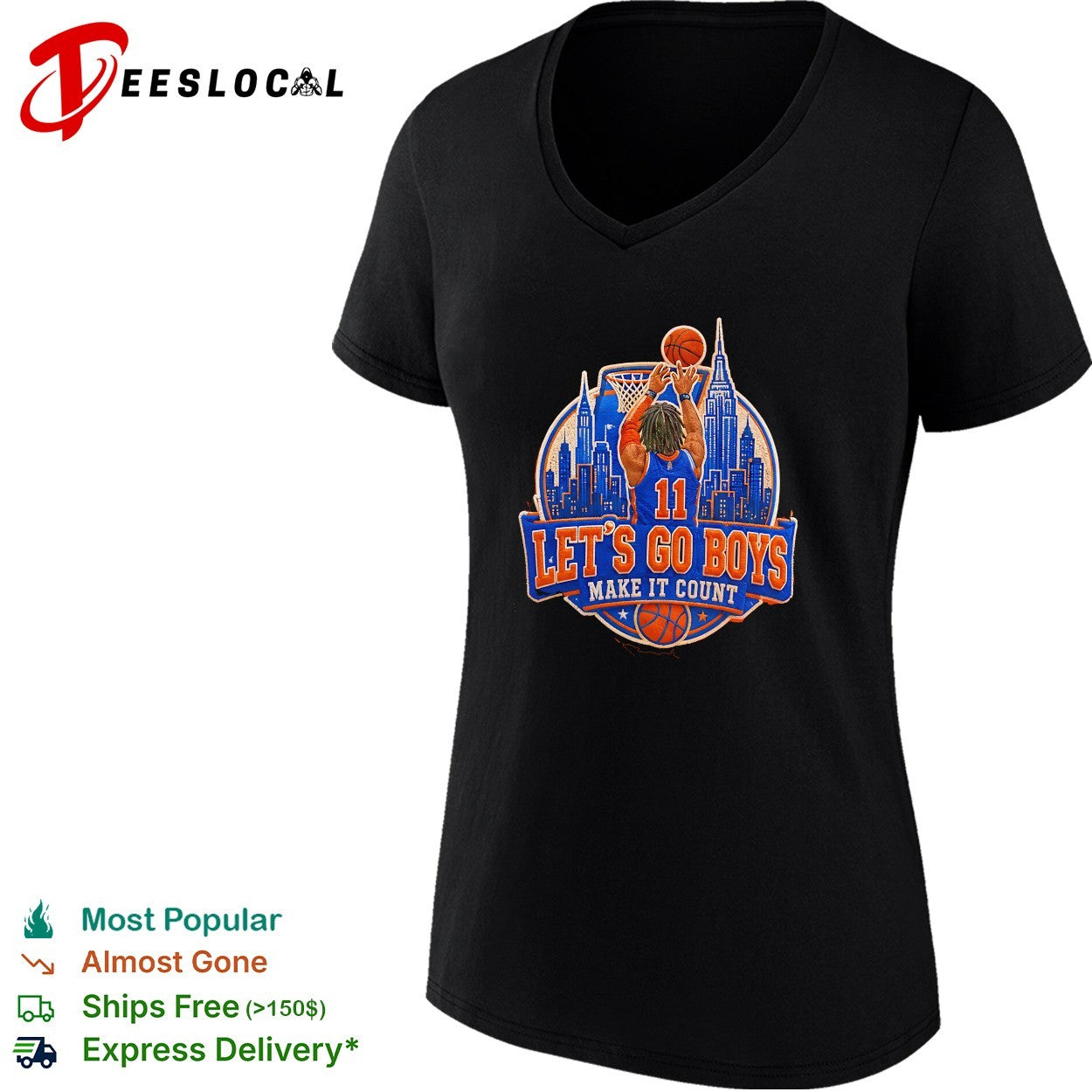 Jalen NYK Let’s go boys make it count basketball player dunking skyline badge shirt