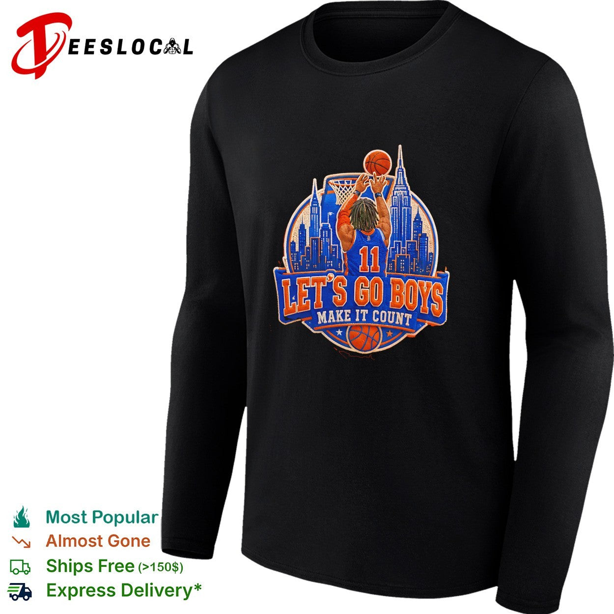 Jalen NYK Let’s go boys make it count basketball player dunking skyline badge shirt