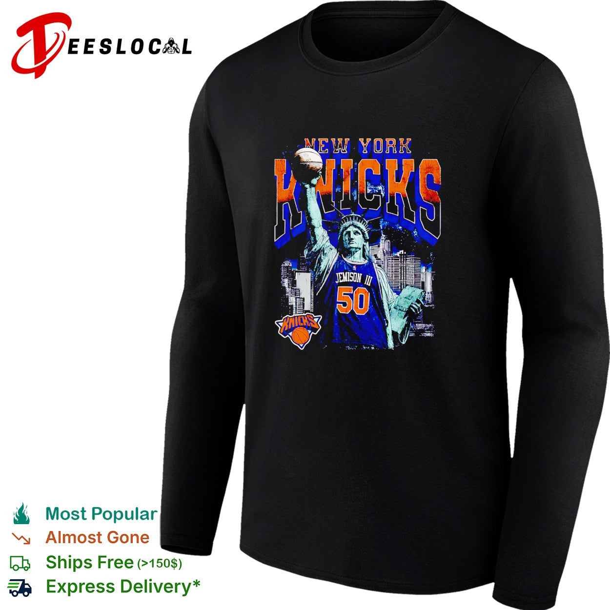 Jemison III 50 New York Knicks Statue of Liberty skyline basketball shirt