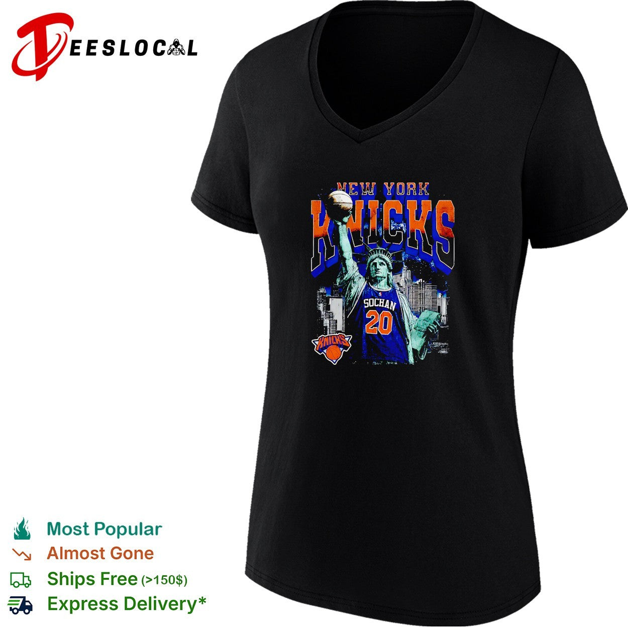 Jeremy Sochan 20 New York Knicks Statue of Liberty skyline basketball shirt