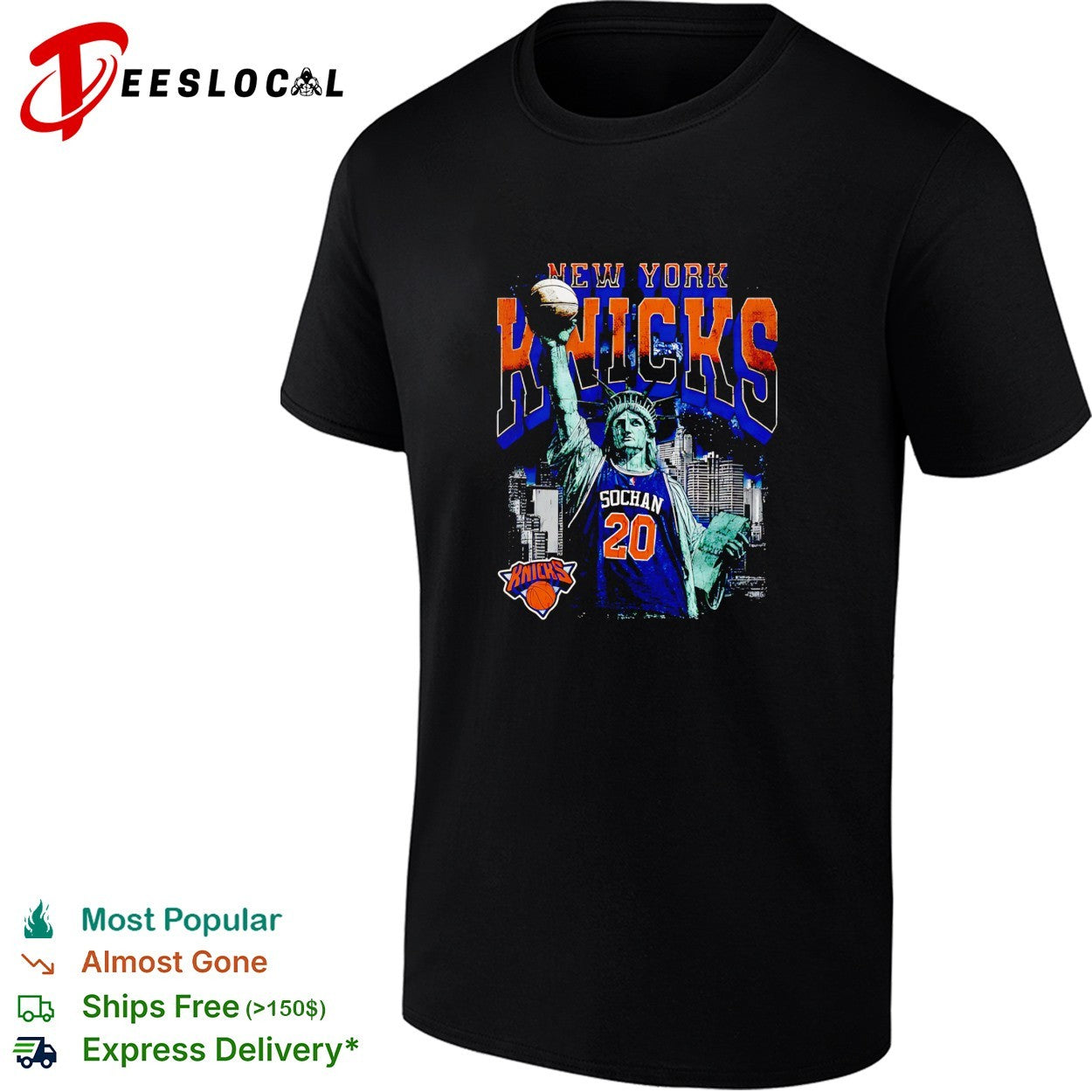 Jeremy Sochan 20 New York Knicks Statue of Liberty skyline basketball shirt