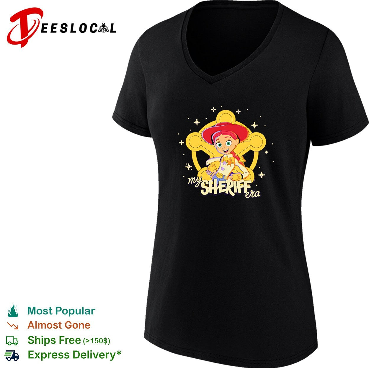 Jessie Toy Story my sheriff era cursive typography shirt