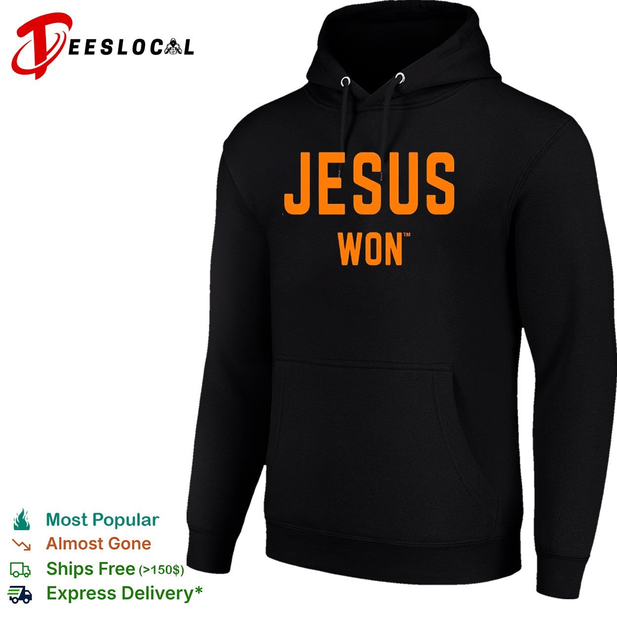 Jesus Won Apparel Christian Faith Religious Message Theme Print Cotton Crew Shirt