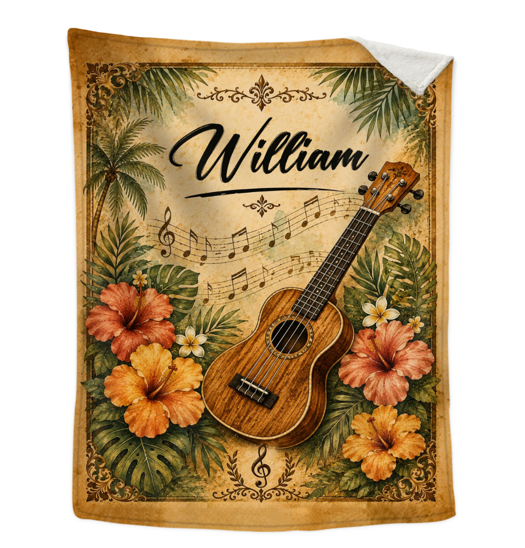 Personalized Ukulele Blanket, Ukulele Player Gift, Custom Ukulele Gift, Ukulele Lover Blanket, Ukulele Music Gift, Ukulele Musician Gift