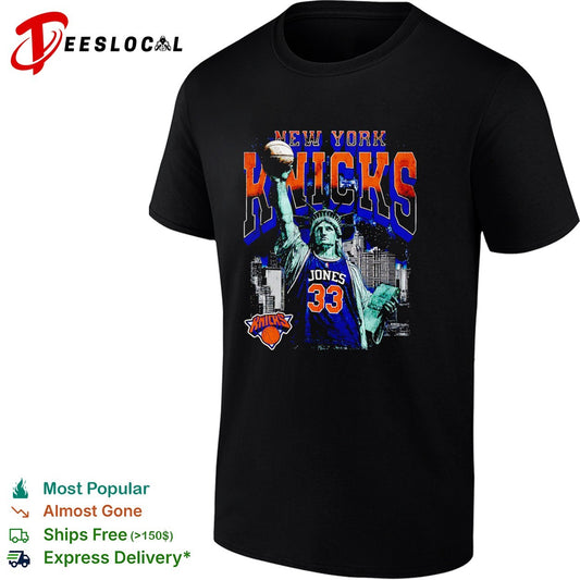 Jones 33 New York Knicks Statue of Liberty skyline basketball shirt