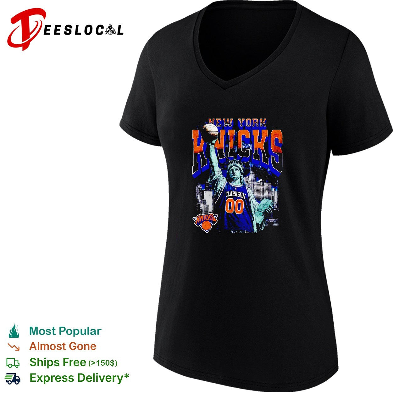Jordan Clarkson 00 New York Knicks Statue of Liberty skyline basketball shirt