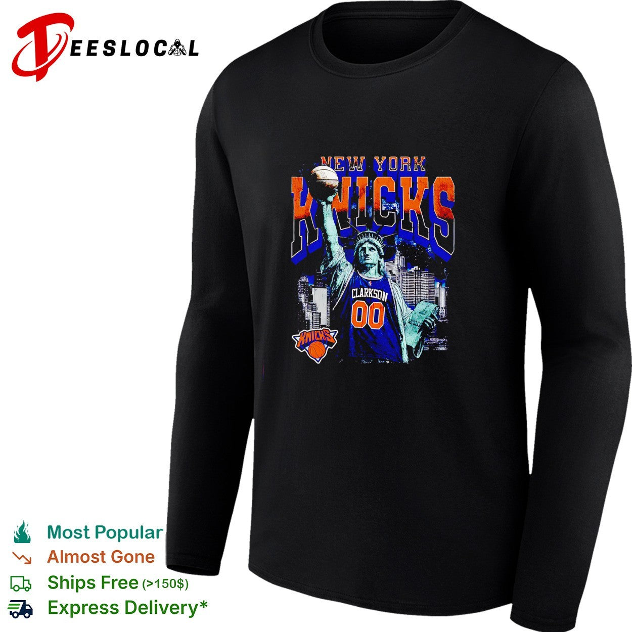 Jordan Clarkson 00 New York Knicks Statue of Liberty skyline basketball shirt