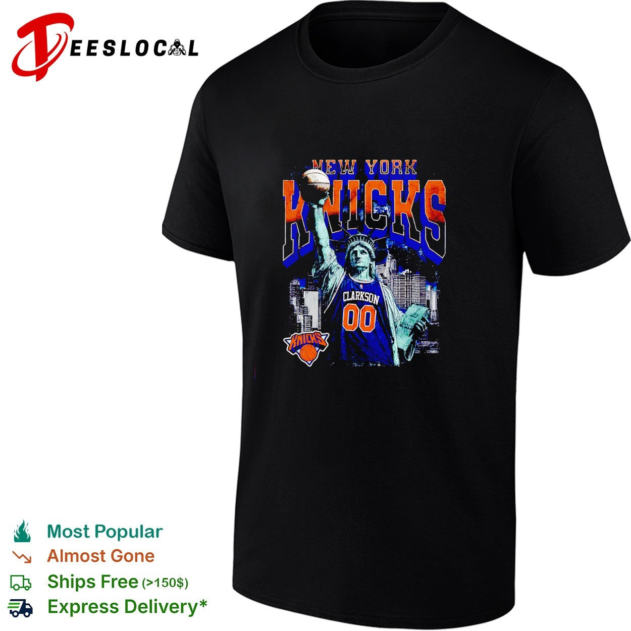 Jordan Clarkson 00 New York Knicks Statue of Liberty skyline basketball shirt